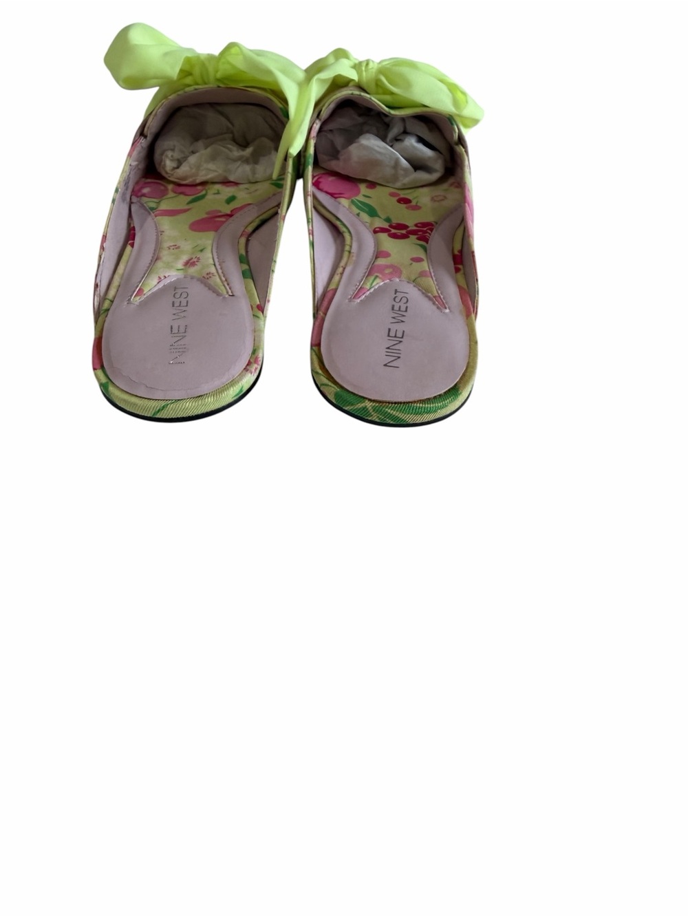 Nine West Light Green Cherry Print Pointed Toe Slides Sz 7 - Picture 3 of 10